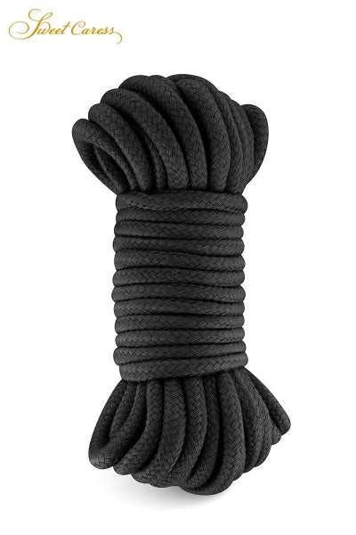 Corde de bondage noire en coton pour débuter le shibari