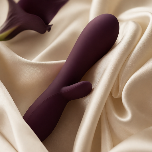 Objet bien-être mat épuré posé sur soie crème, guide pour utiliser un vibromasseur - Everymiss