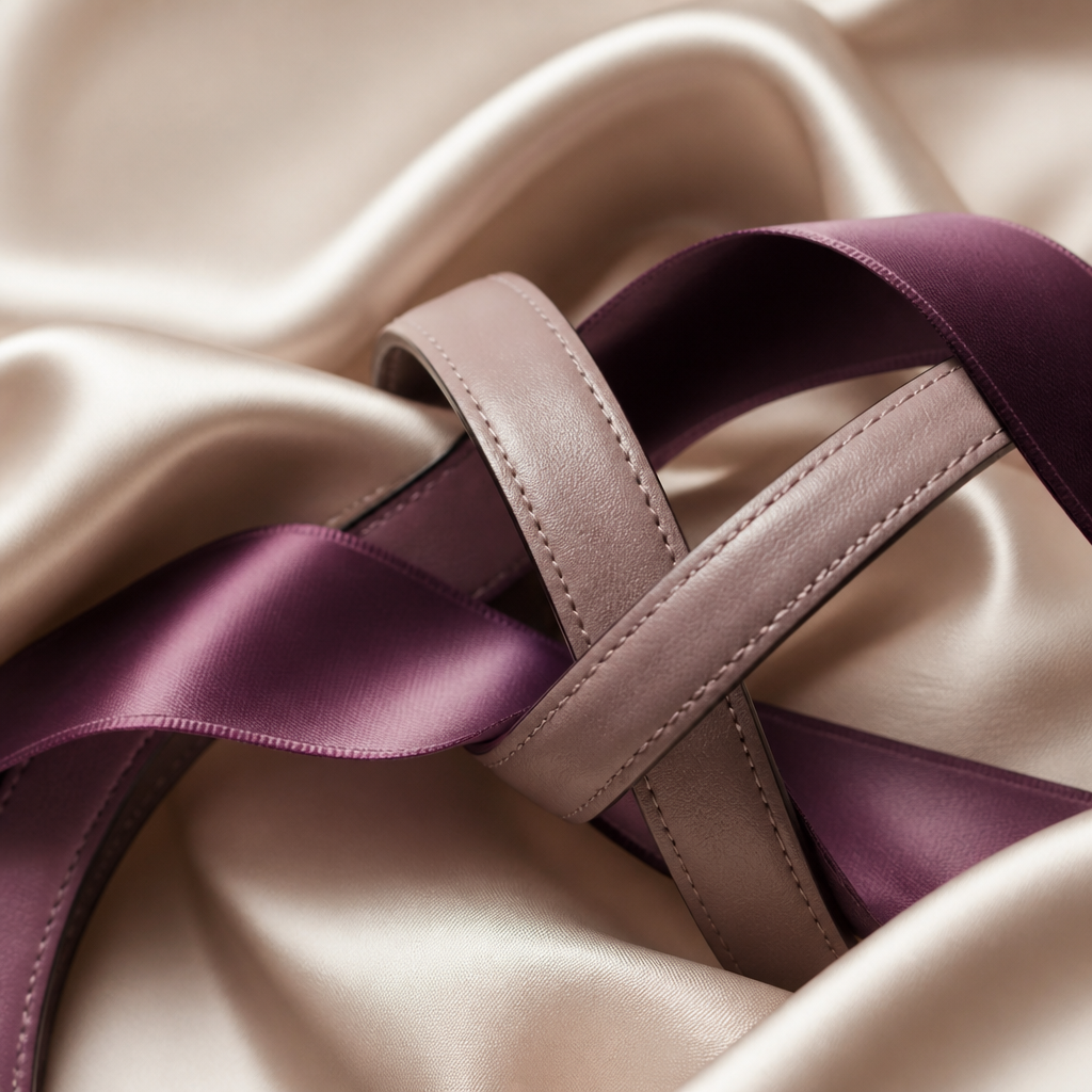 Sangles en cuir entrelacées et ruban de satin sur soie crème, gode ceinture pour couple - Everymiss