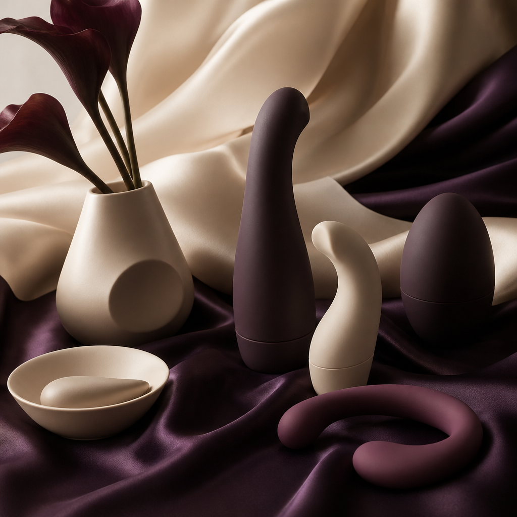 Collection élégante d'objets de bien-être sculpturaux mats sur soie, comparatif meilleurs vibromasseurs 2026 - Everymiss