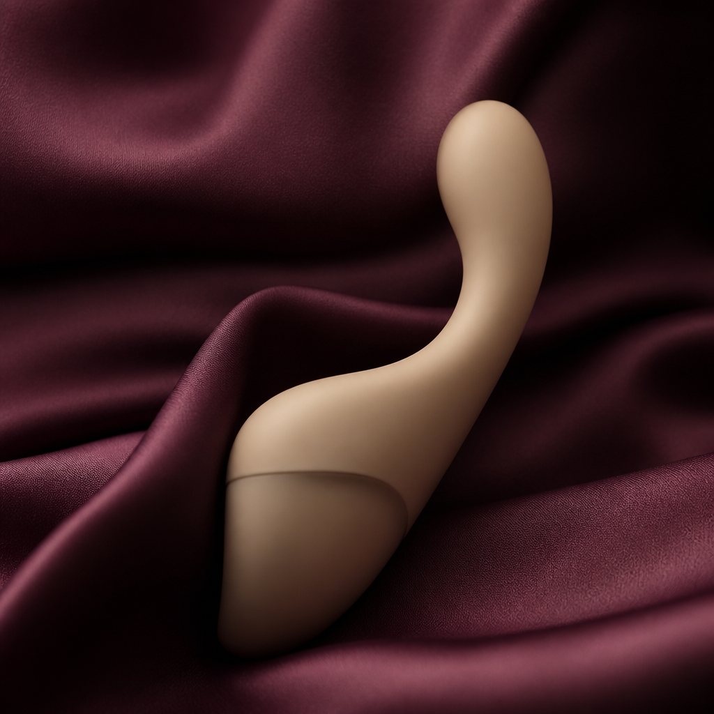 Objet sculptural mat aux courbes douces sur soie prune, top 5 des vibromasseurs lapin testés - Everymiss