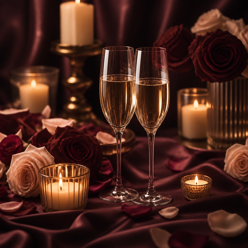 Bougies, pétales de rose et coupes de champagne pour une soirée romantique - Everymiss