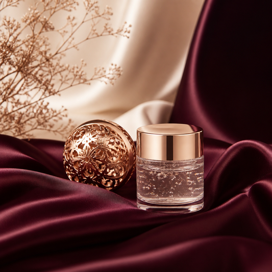 Bijou intime rose-gold et flacon de lubrifiant à base d'eau sur soie prune - Everymiss