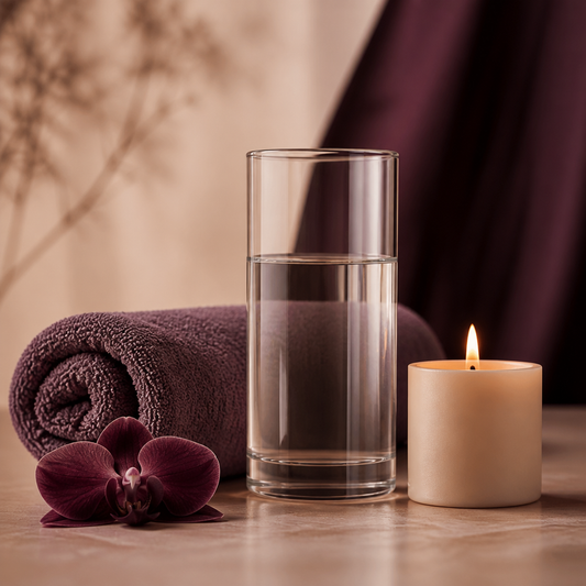Cylindre de verre, serviette roulée et bougie allumée, ambiance bien-être pompe à pénis et Kegel - Everymiss
