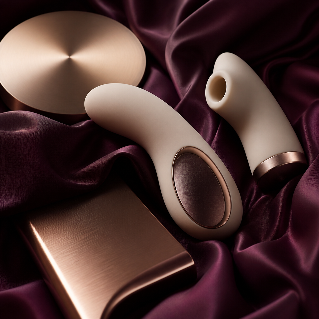 Échantillons de silicone lisse et métal brossé sur soie prune, matériaux modernes - Everymiss