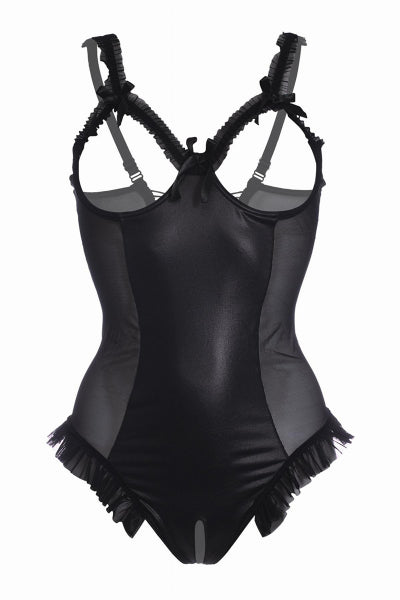 Body wetlook ouvert noir Mistique - Christine