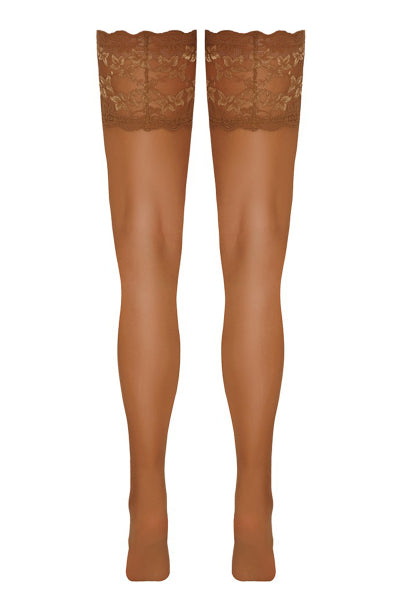 Bas autofixants large jarretière dentelle beige - Cotelli Legwear